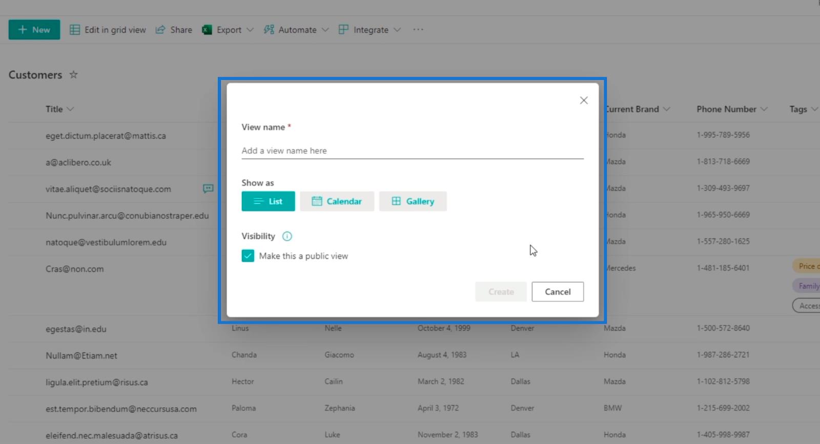 SharePoint リスト カレンダー ビュー