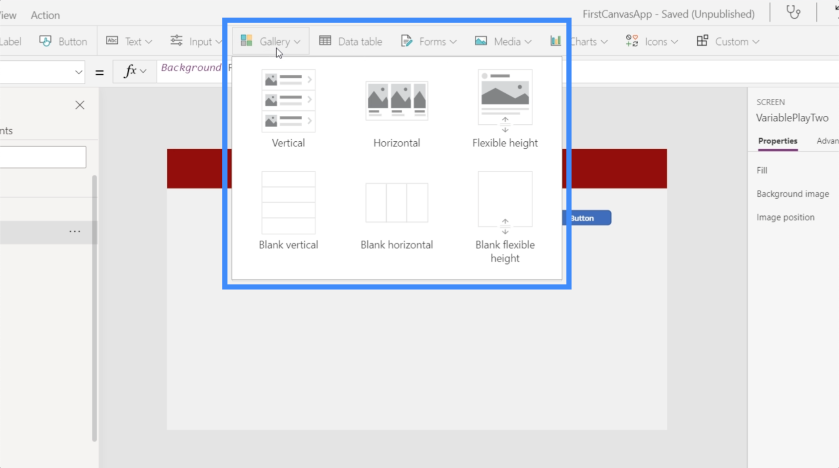 在 Power Apps 上創建變量：使用集合
