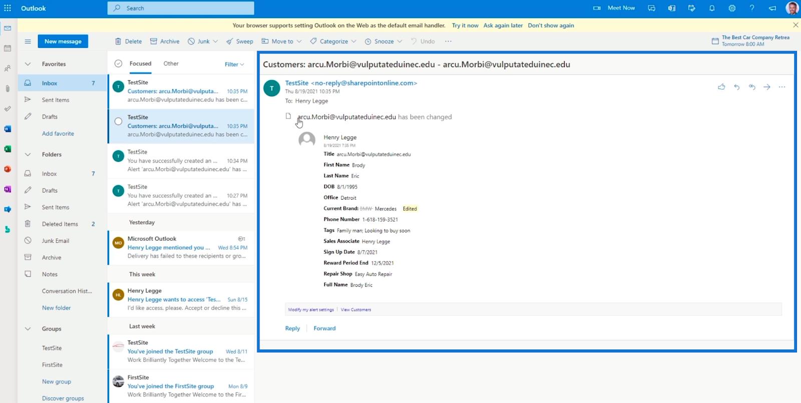 SharePoint リスト アラートのセットアップ