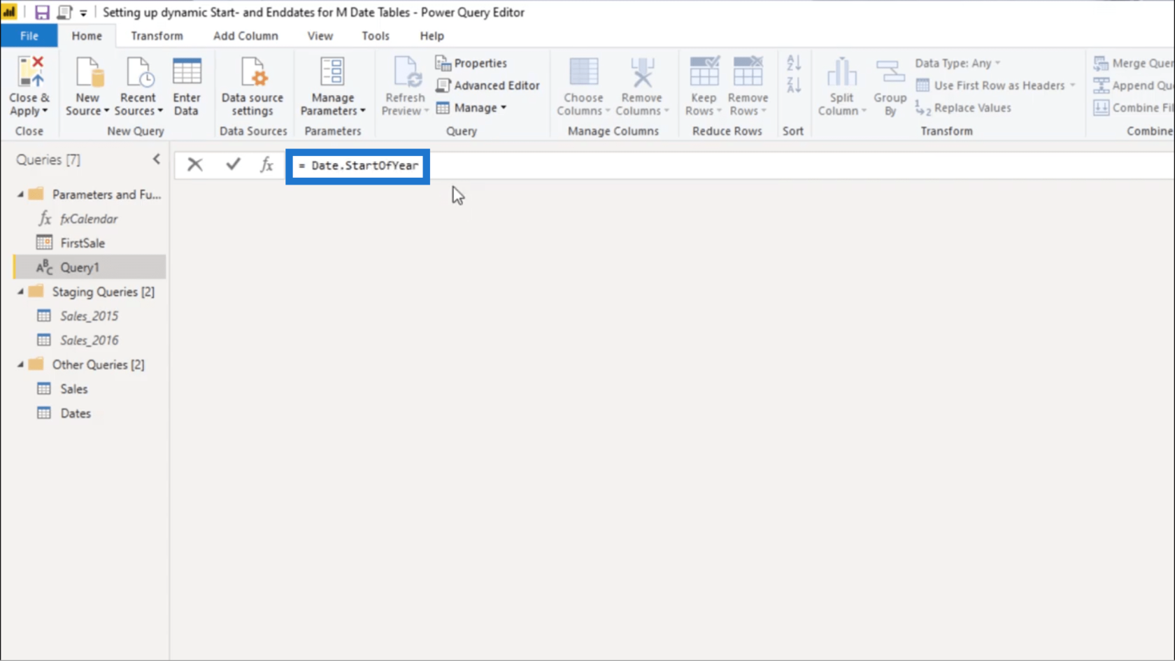 為 Power Query 日期表設置動態 StartDate 和 EndDate