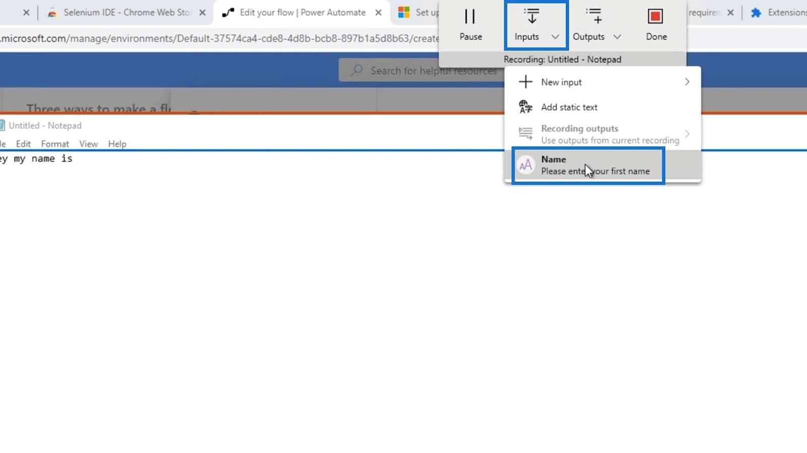 Microsoft Power Automate 中的 UI 流輸入