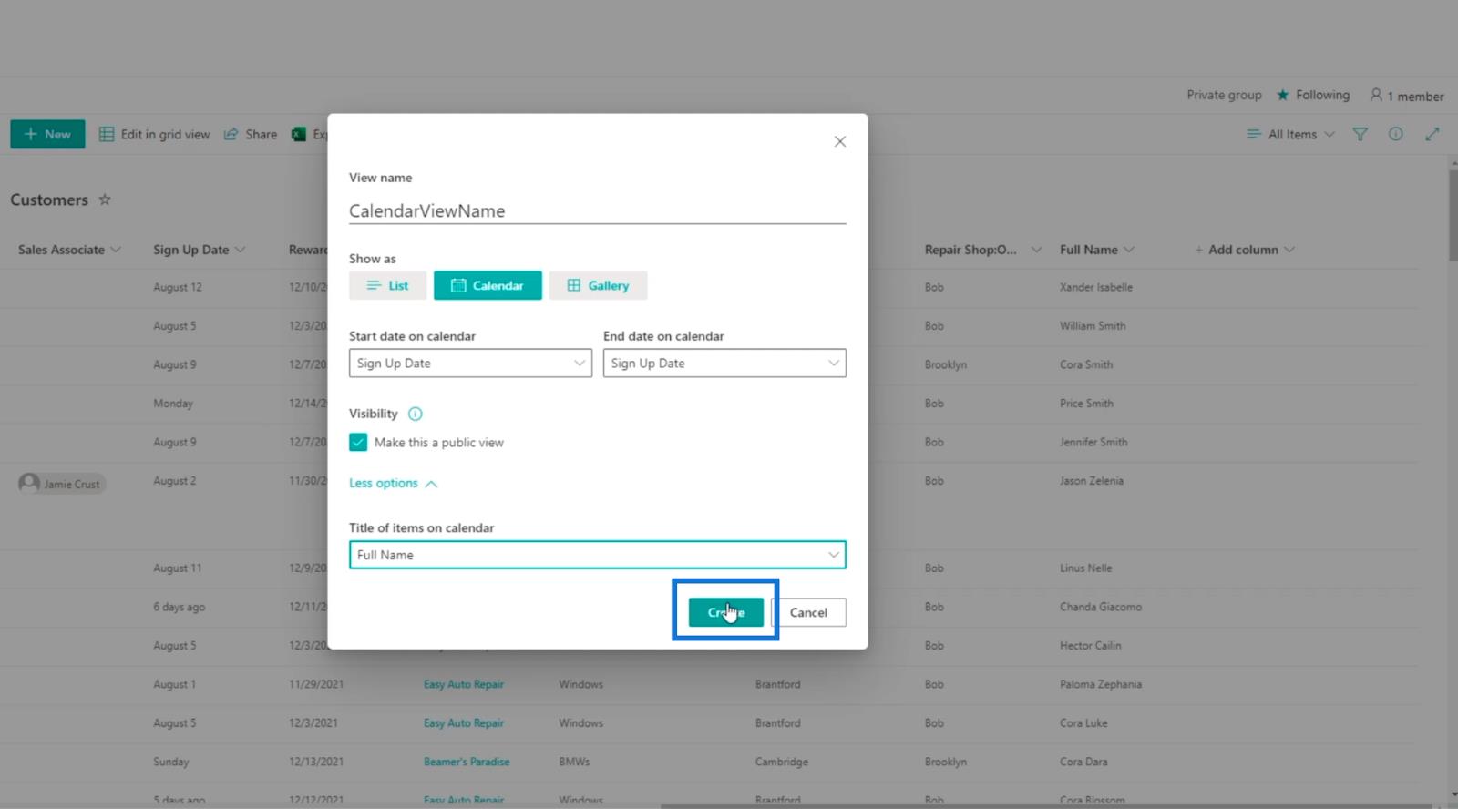 SharePoint リスト カレンダー ビュー