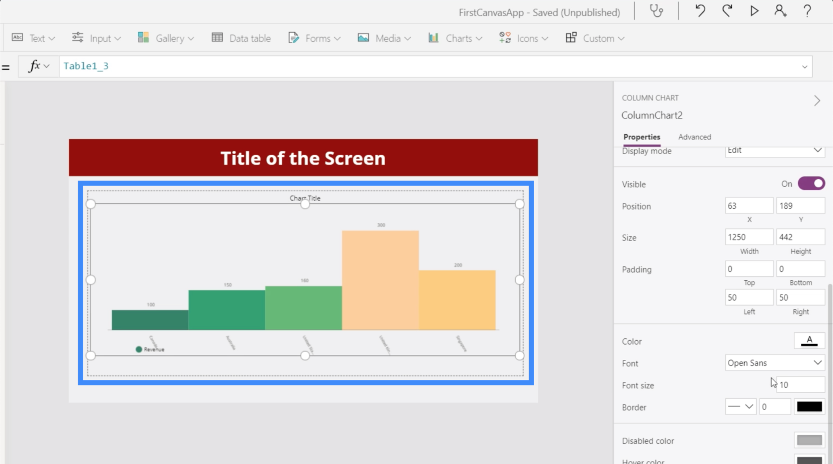 PowerApps 圖表、圖形和動態圖像