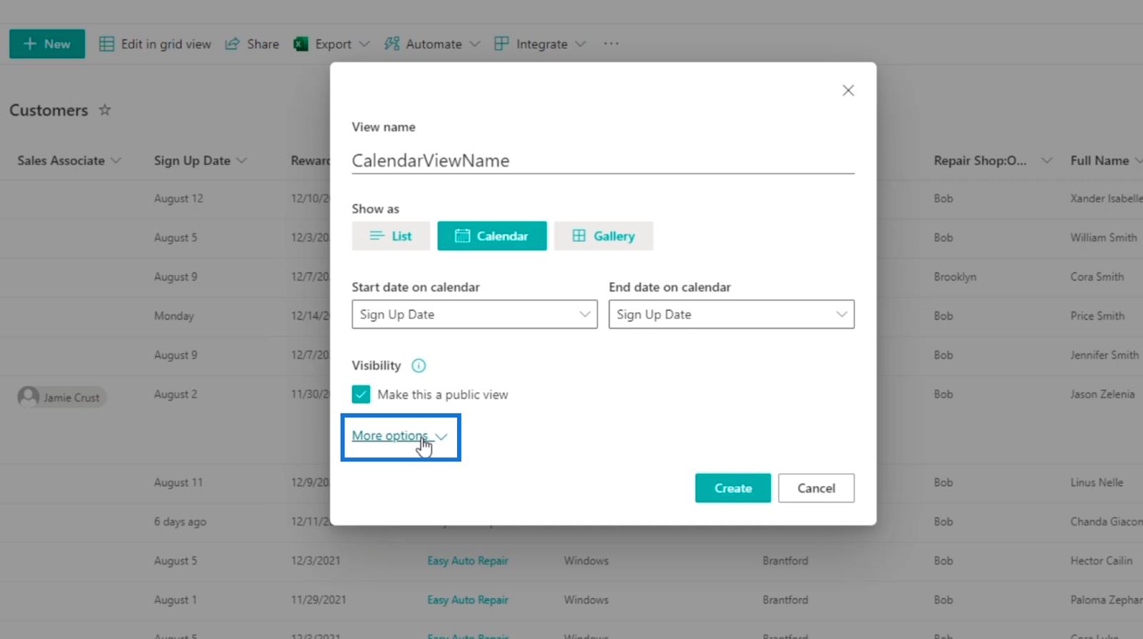 SharePoint リスト カレンダー ビュー