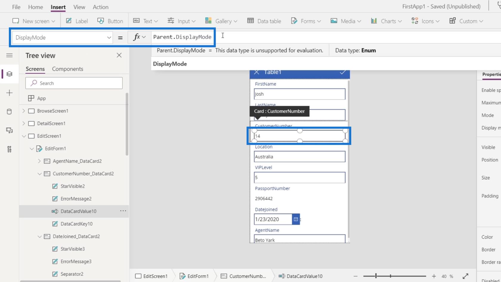 PowerApps 画面: 編集と更新