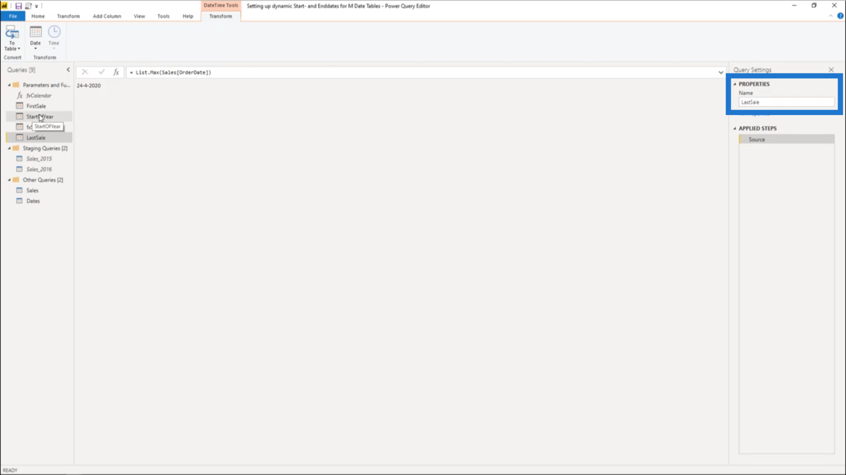 為 Power Query 日期表設置動態 StartDate 和 EndDate