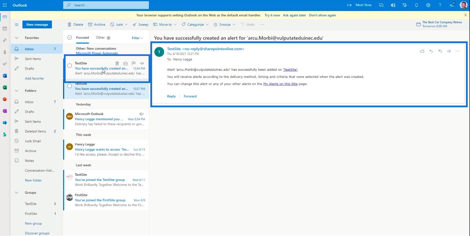 SharePoint リスト アラートのセットアップ