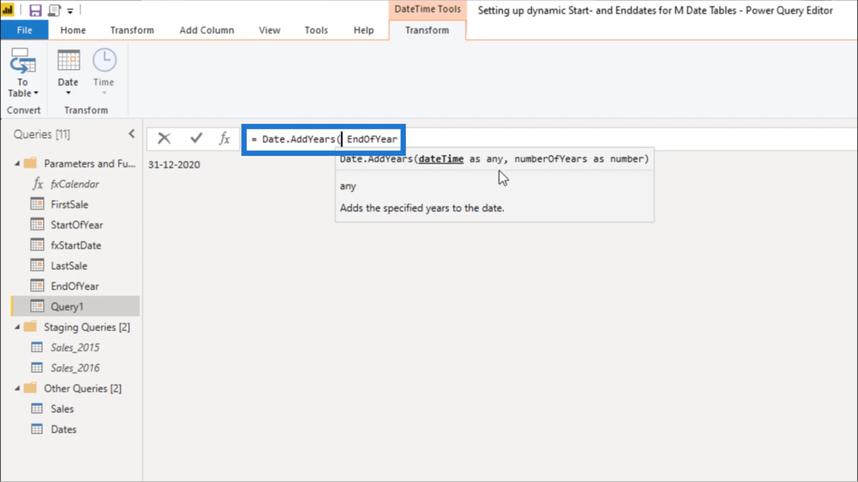 為 Power Query 日期表設置動態 StartDate 和 EndDate