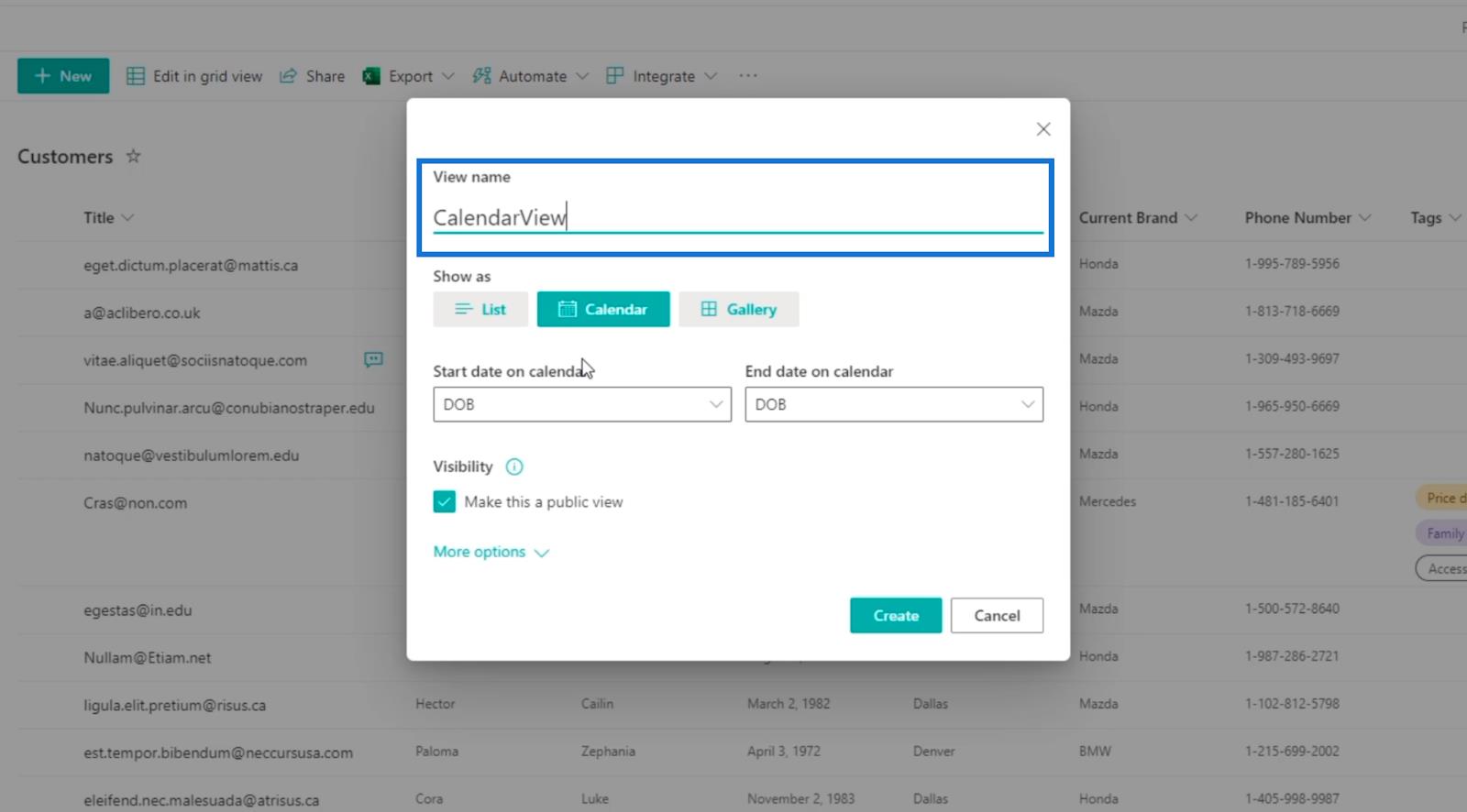 SharePoint リスト カレンダー ビュー