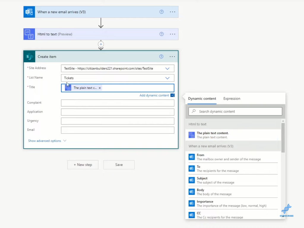 Power Automate で電子メールを解析し、S​​harePoint リストにデータを入力する方法