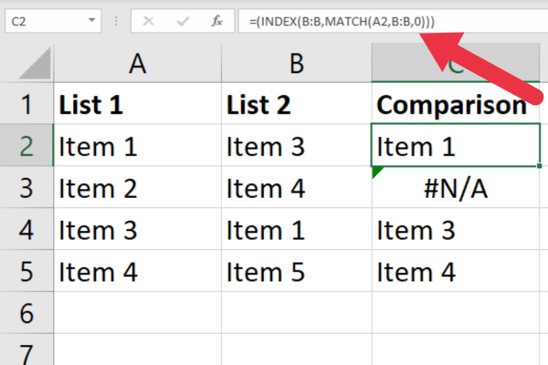 VLOOKUP を使用して Excel の 2 つの列を比較する方法