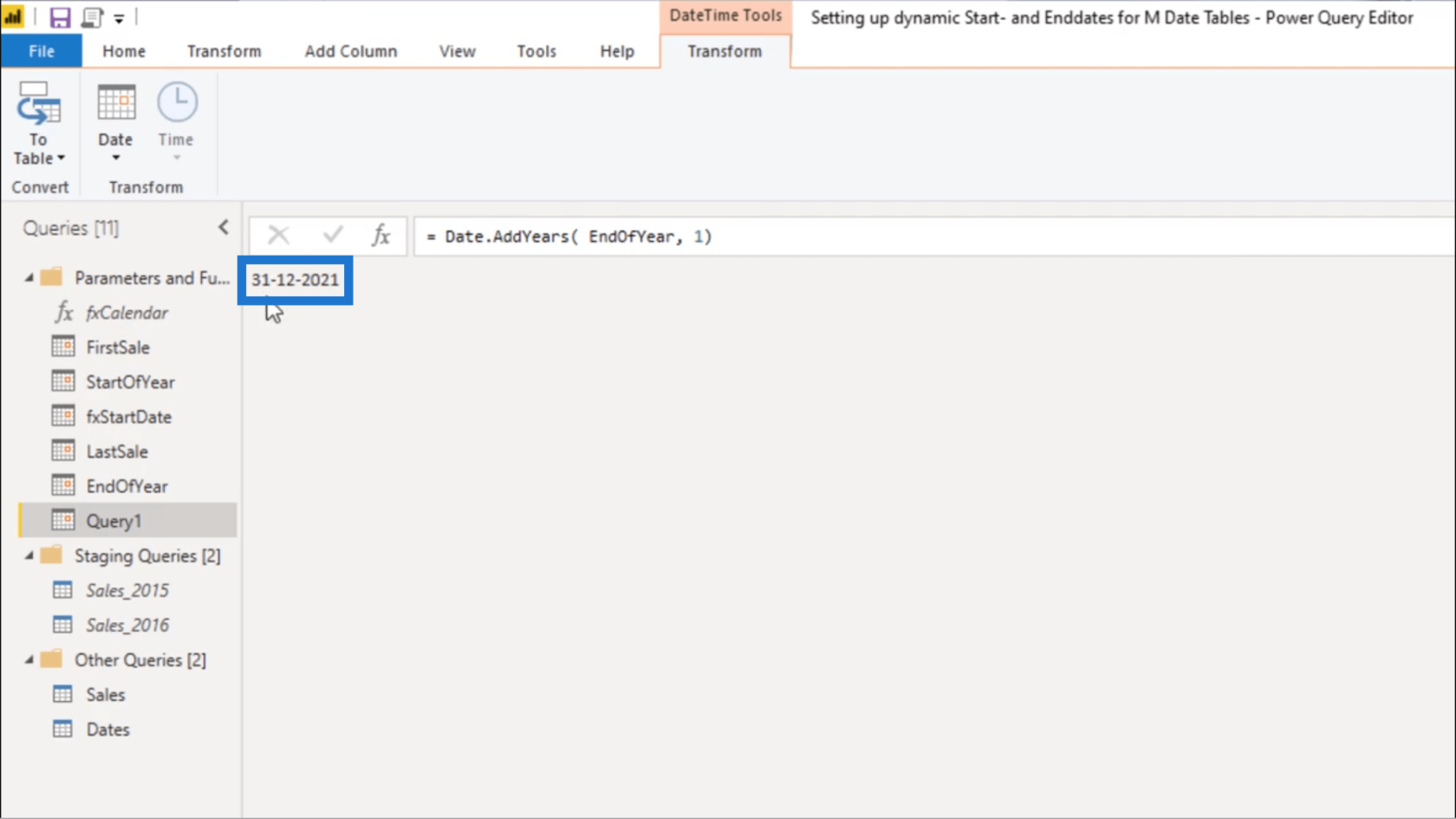 為 Power Query 日期表設置動態 StartDate 和 EndDate