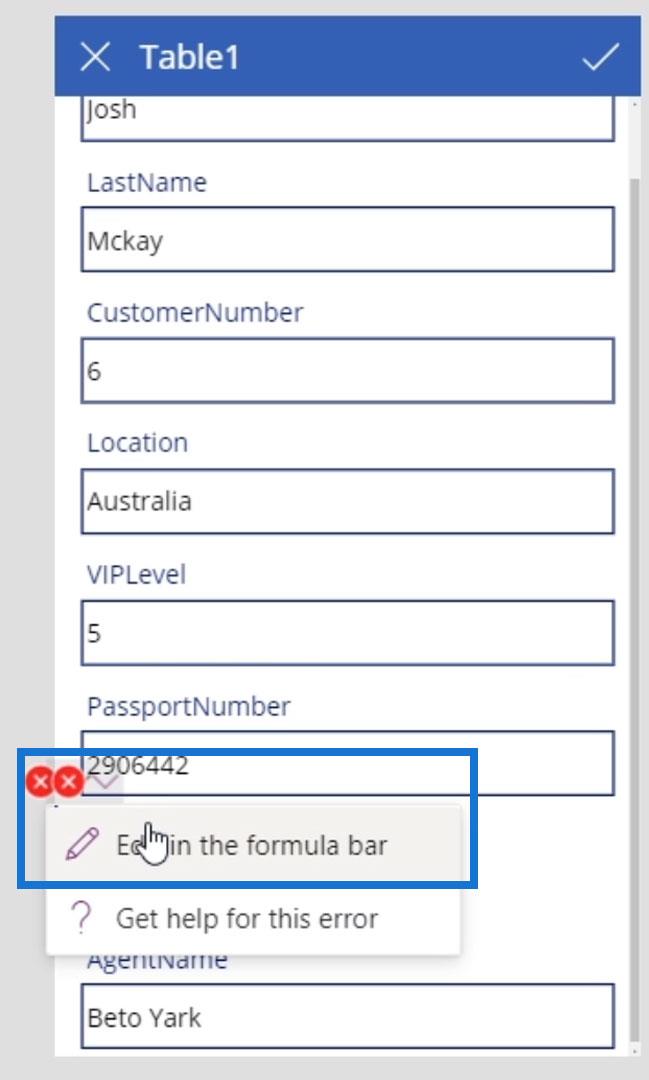 PowerApps 画面: 編集と更新