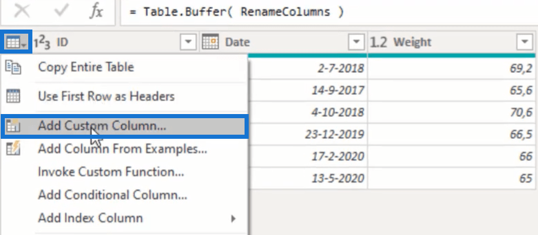 Création de valeurs pour chaque date à l'aide de la formule Power Query