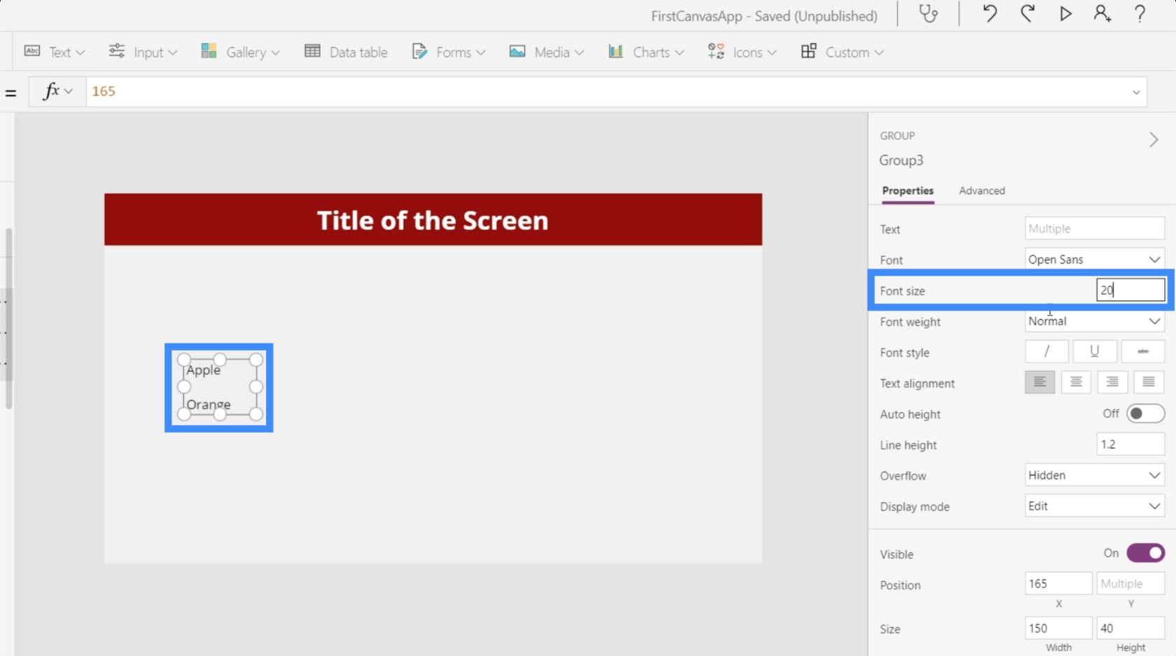 Microsoft Power Apps: 要素をグループ化する