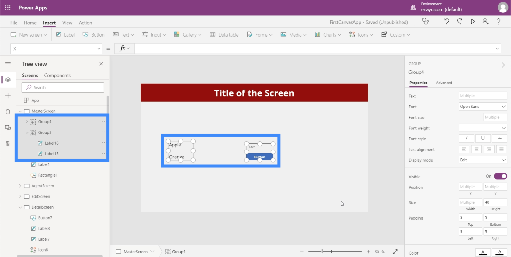 Microsoft Power Apps: 要素をグループ化する
