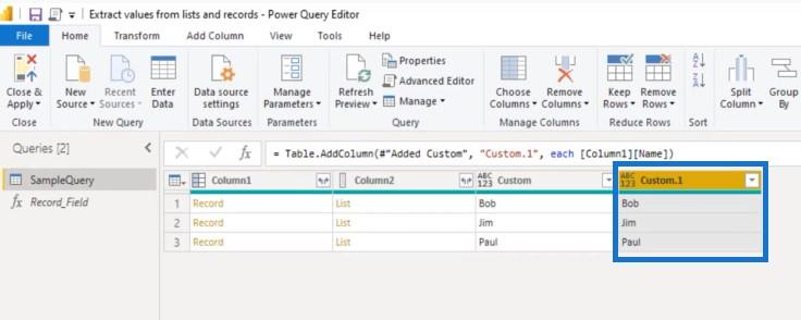 Power Query でレコードとリストから値を抽出する