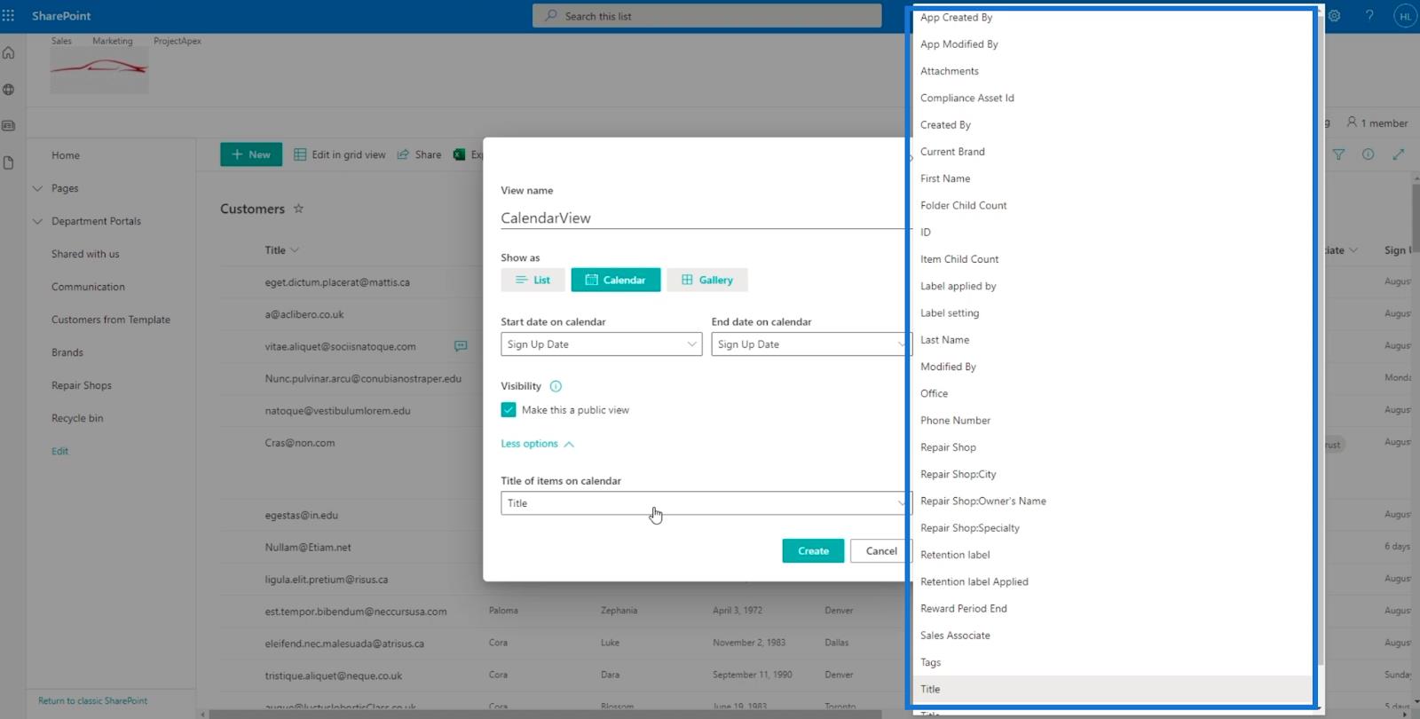 SharePoint リスト カレンダー ビュー