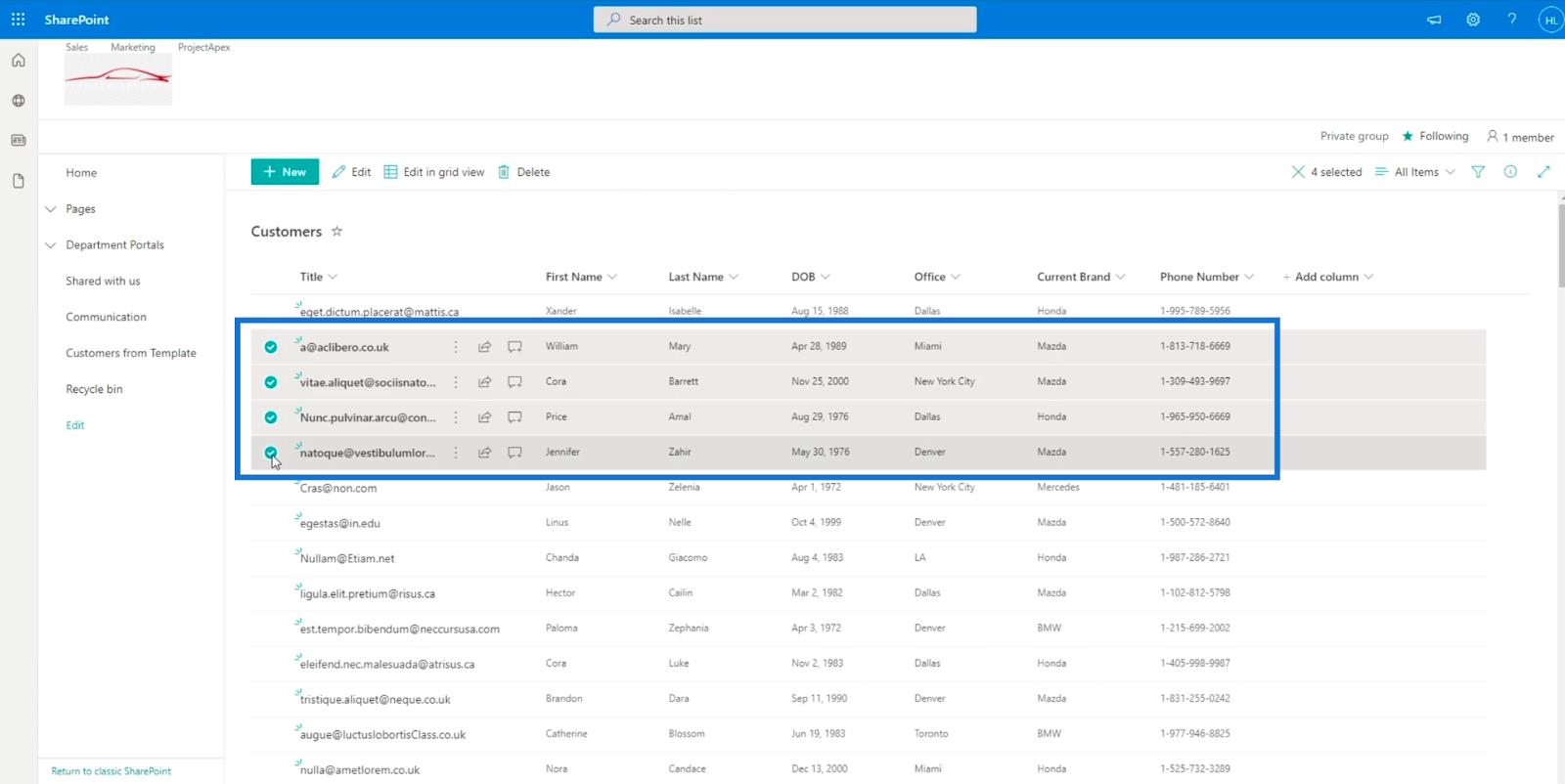SharePoint リスト アイテム: 単一および複数のアイテムの編集