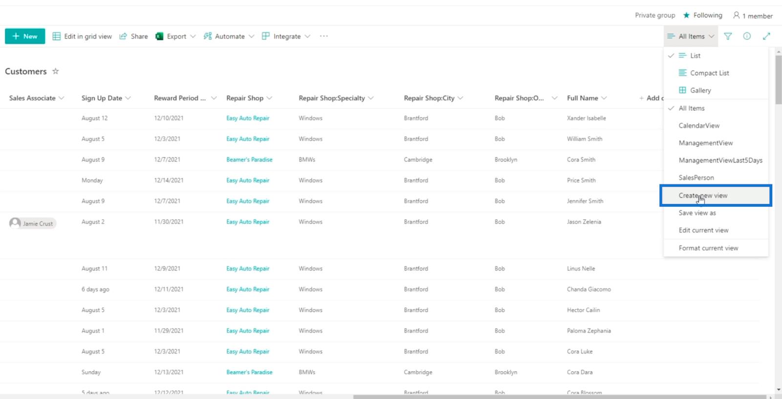 SharePoint リスト カレンダー ビュー