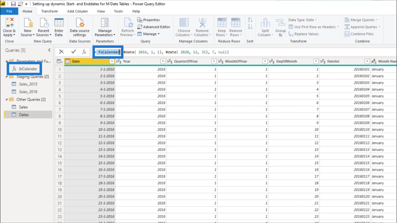 為 Power Query 日期表設置動態 StartDate 和 EndDate