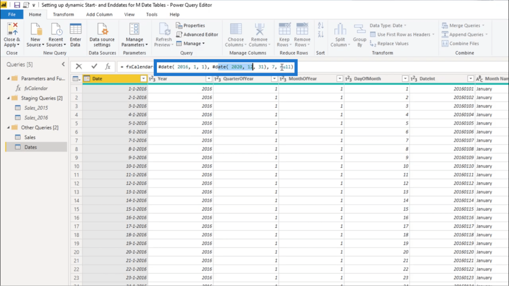 為 Power Query 日期表設置動態 StartDate 和 EndDate