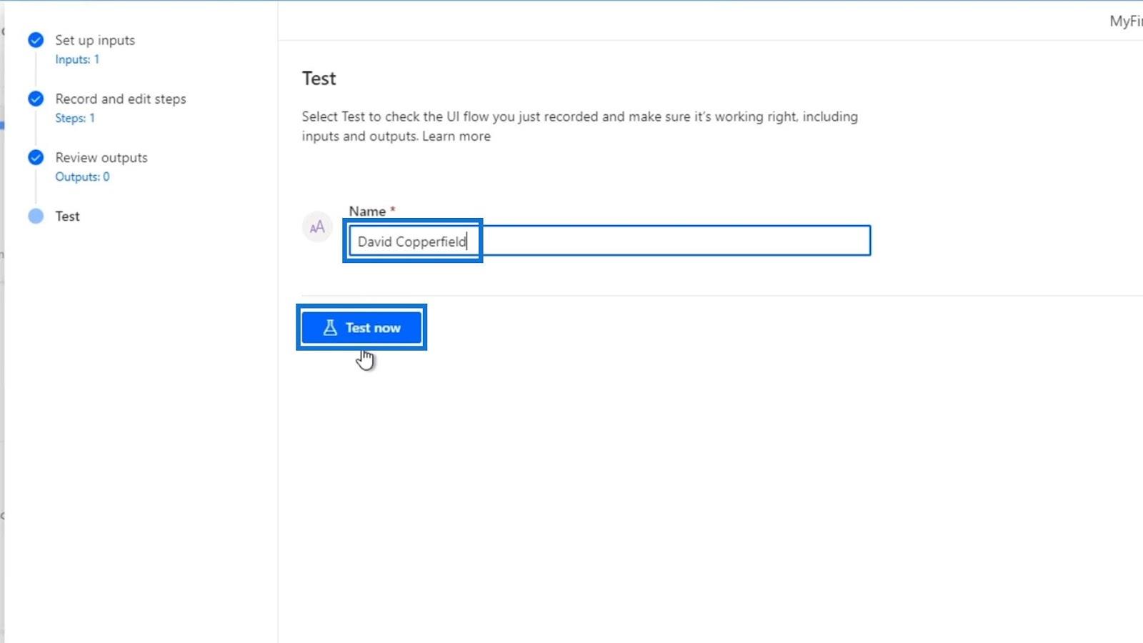 Microsoft Power Automate 中的 UI 流輸入