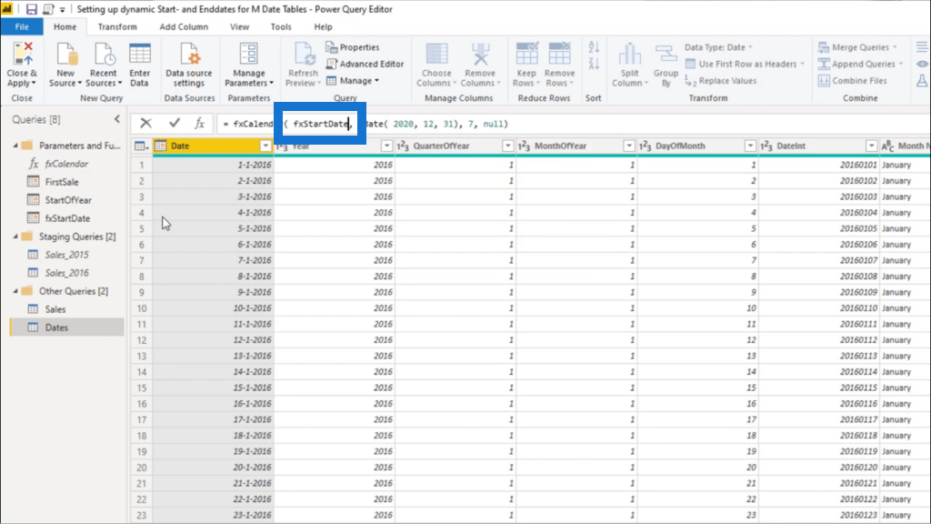 為 Power Query 日期表設置動態 StartDate 和 EndDate