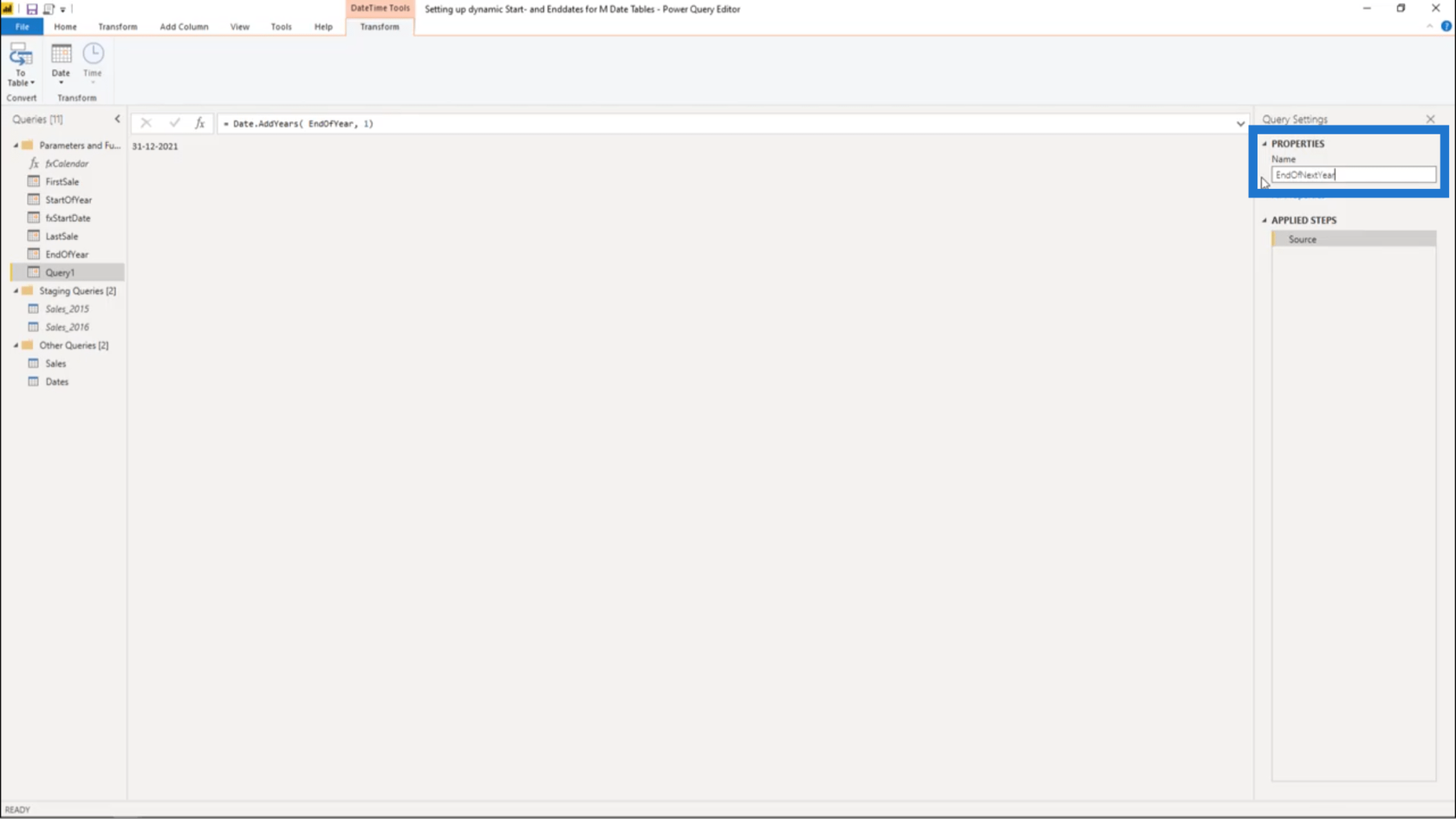 為 Power Query 日期表設置動態 StartDate 和 EndDate