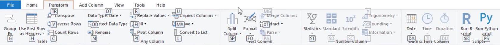 Power Query ツール、タブ、ユーザー インターフェイス