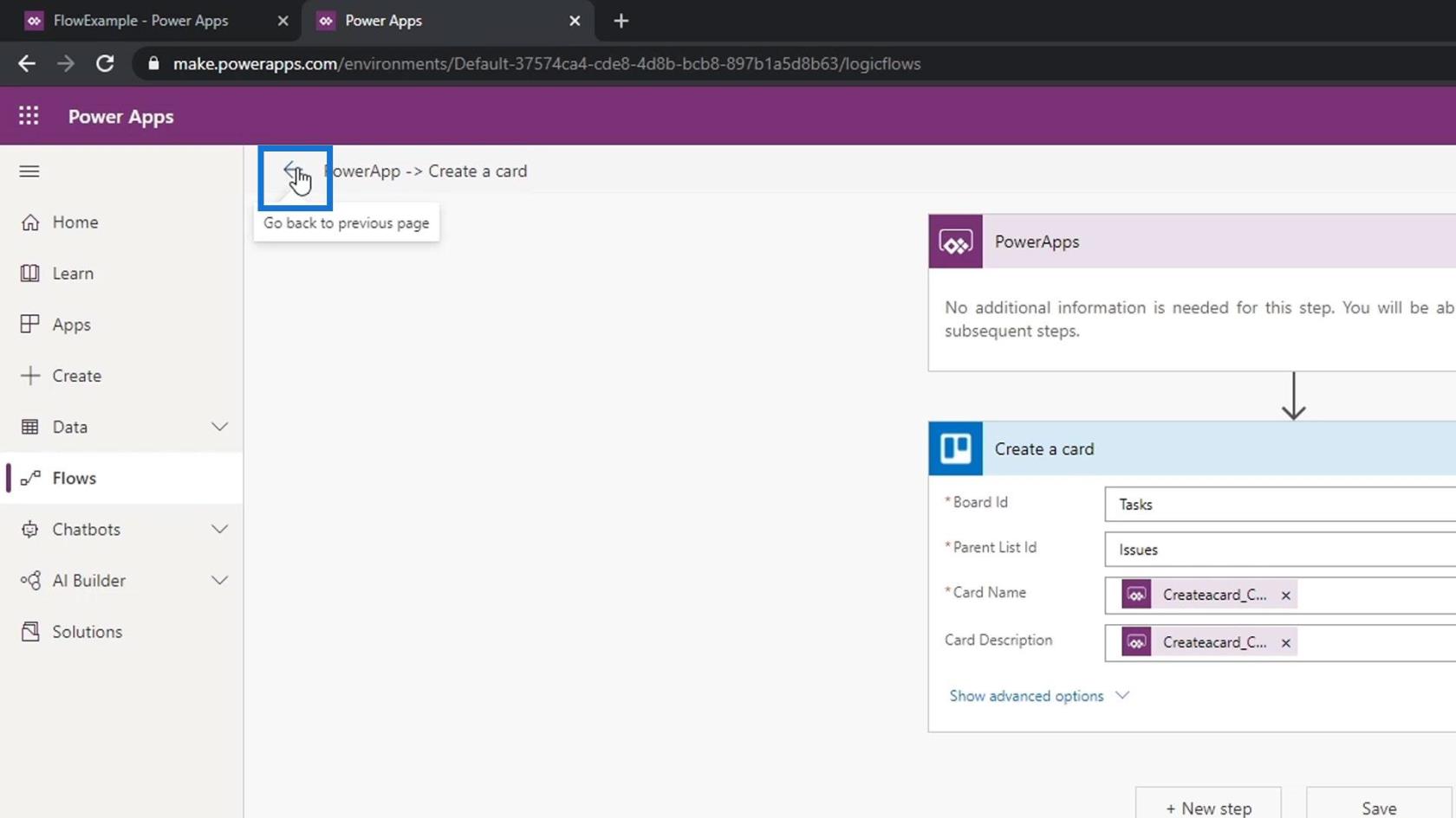 Microsoft Power Automate への PowerApps の統合