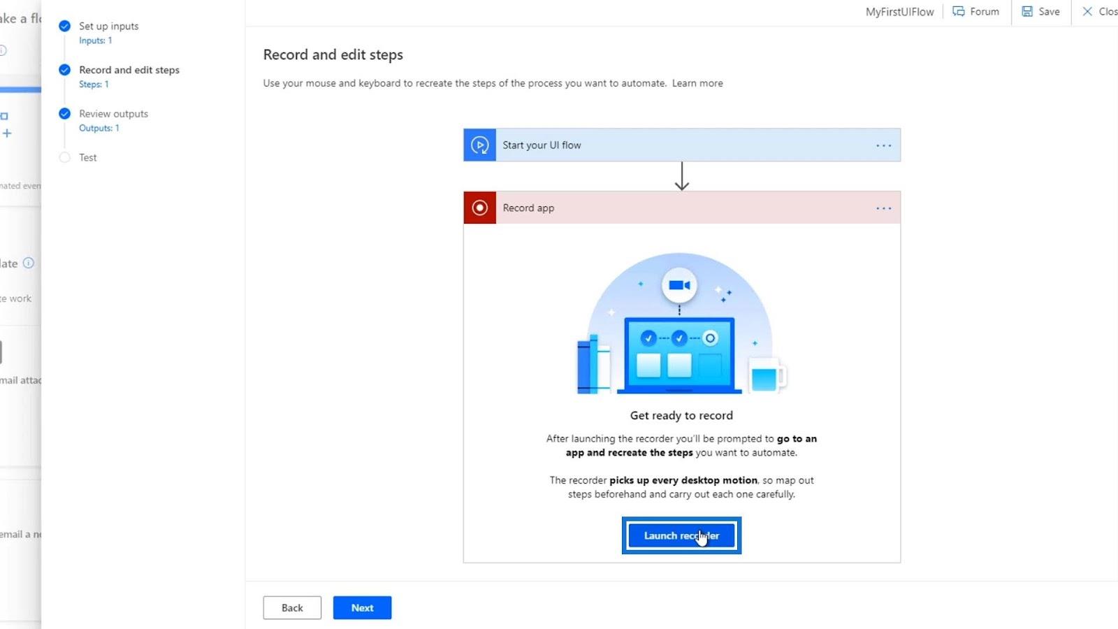 Microsoft Power Automate 中的 UI 流輸入