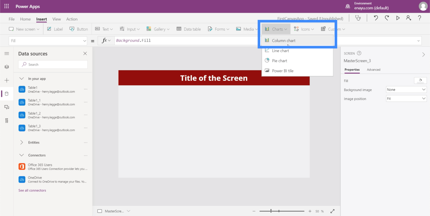 PowerApps 圖表、圖形和動態圖像