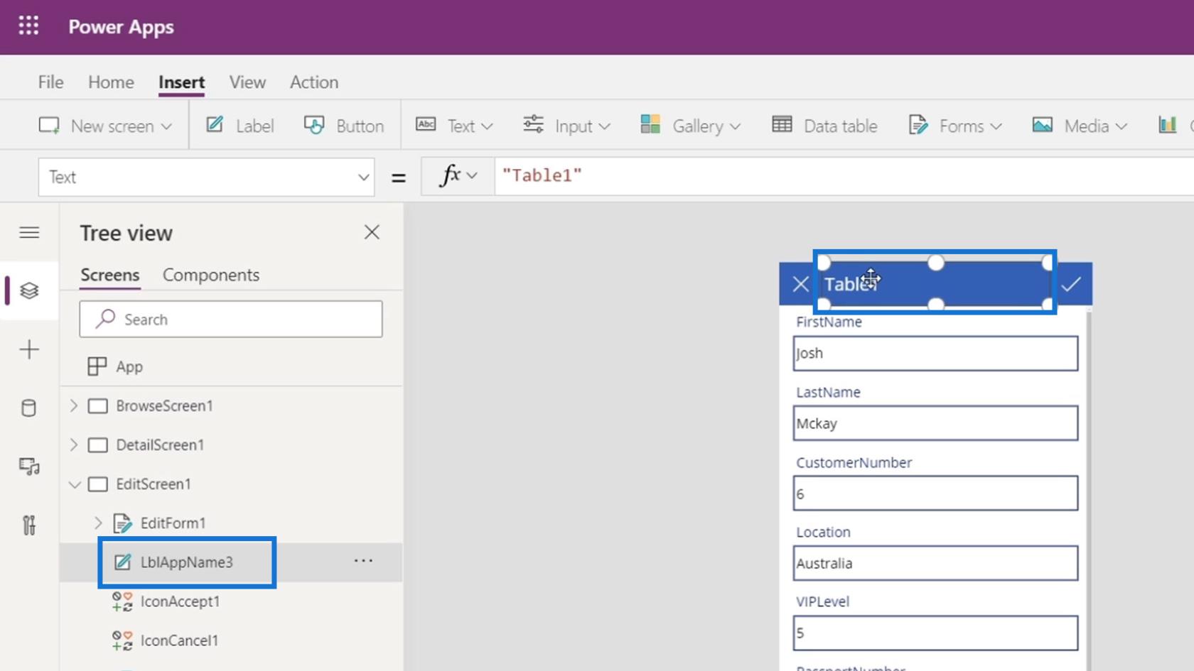 PowerApps 画面: 編集と更新