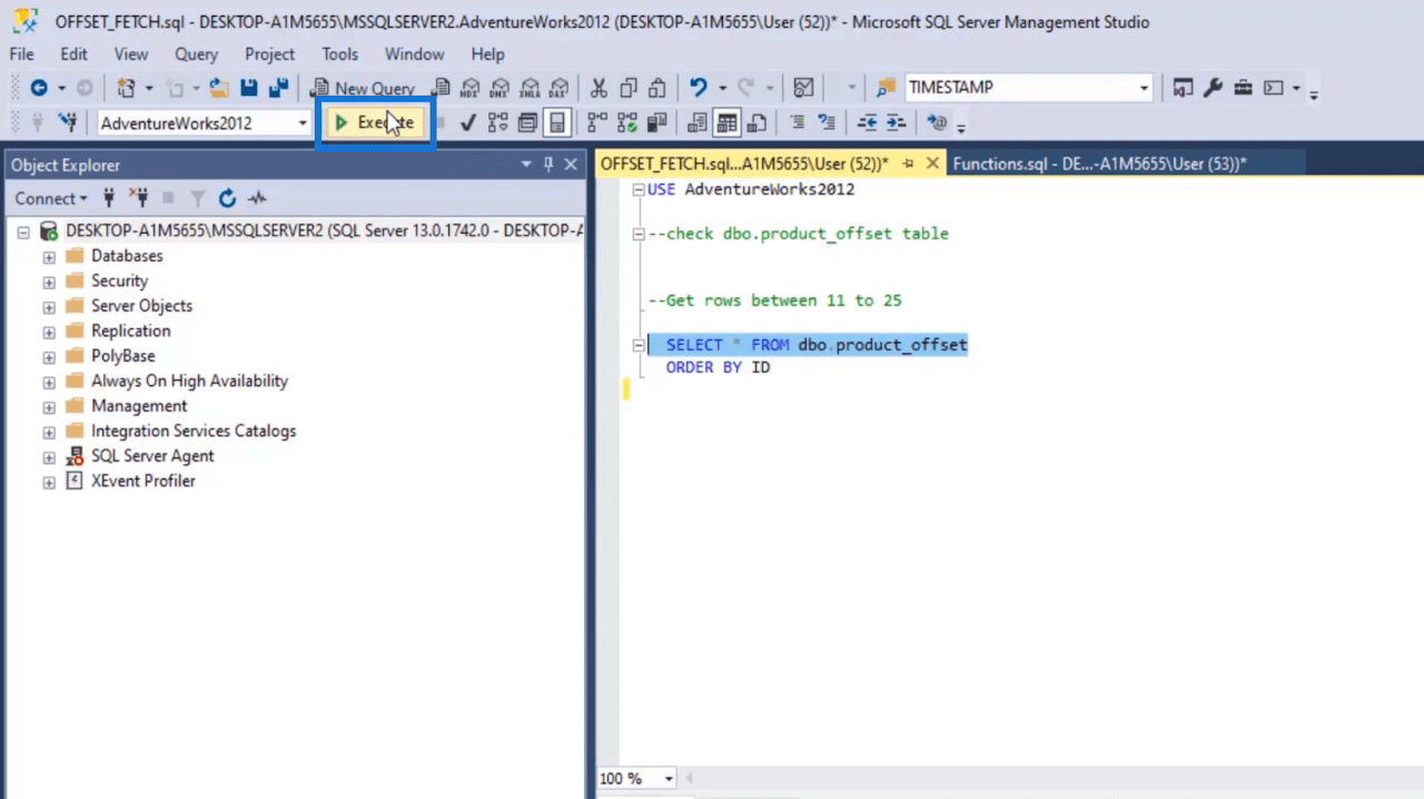 OFFSET と FETCH を使用した SQL データ抽出