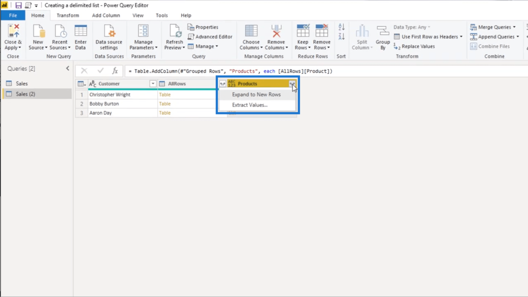 Power Query で区切りリストを作成する – クエリ エディターのチュートリアル