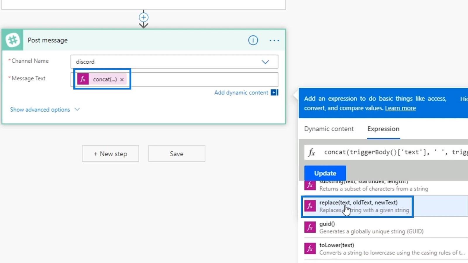 Microsoft Flow 字符串函數：連接和替換