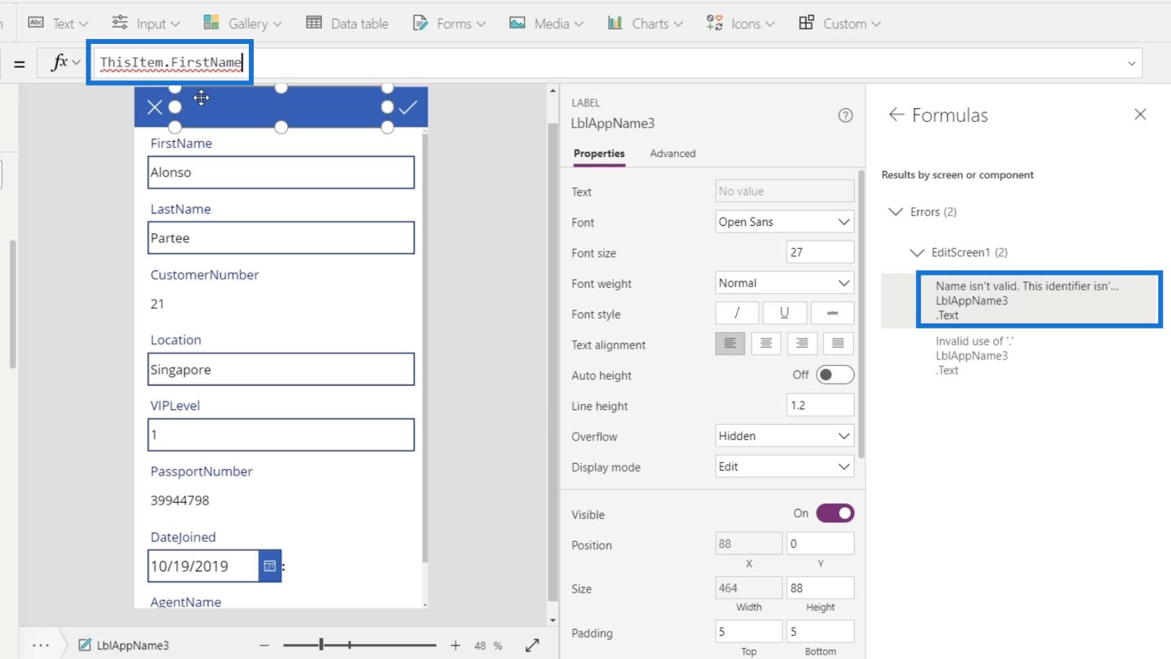 Microsoft Power Apps チュートリアル |  エラーチェック