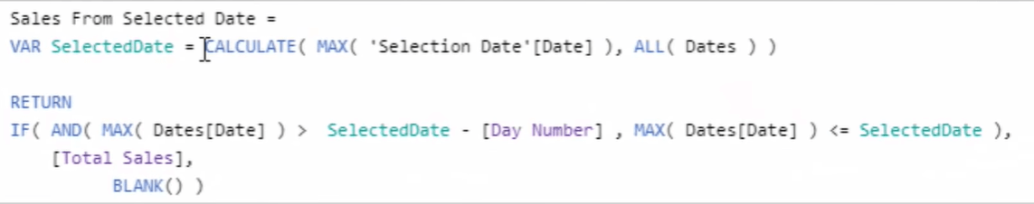 DAX を使用して選択した日付の前後の結果を表示する