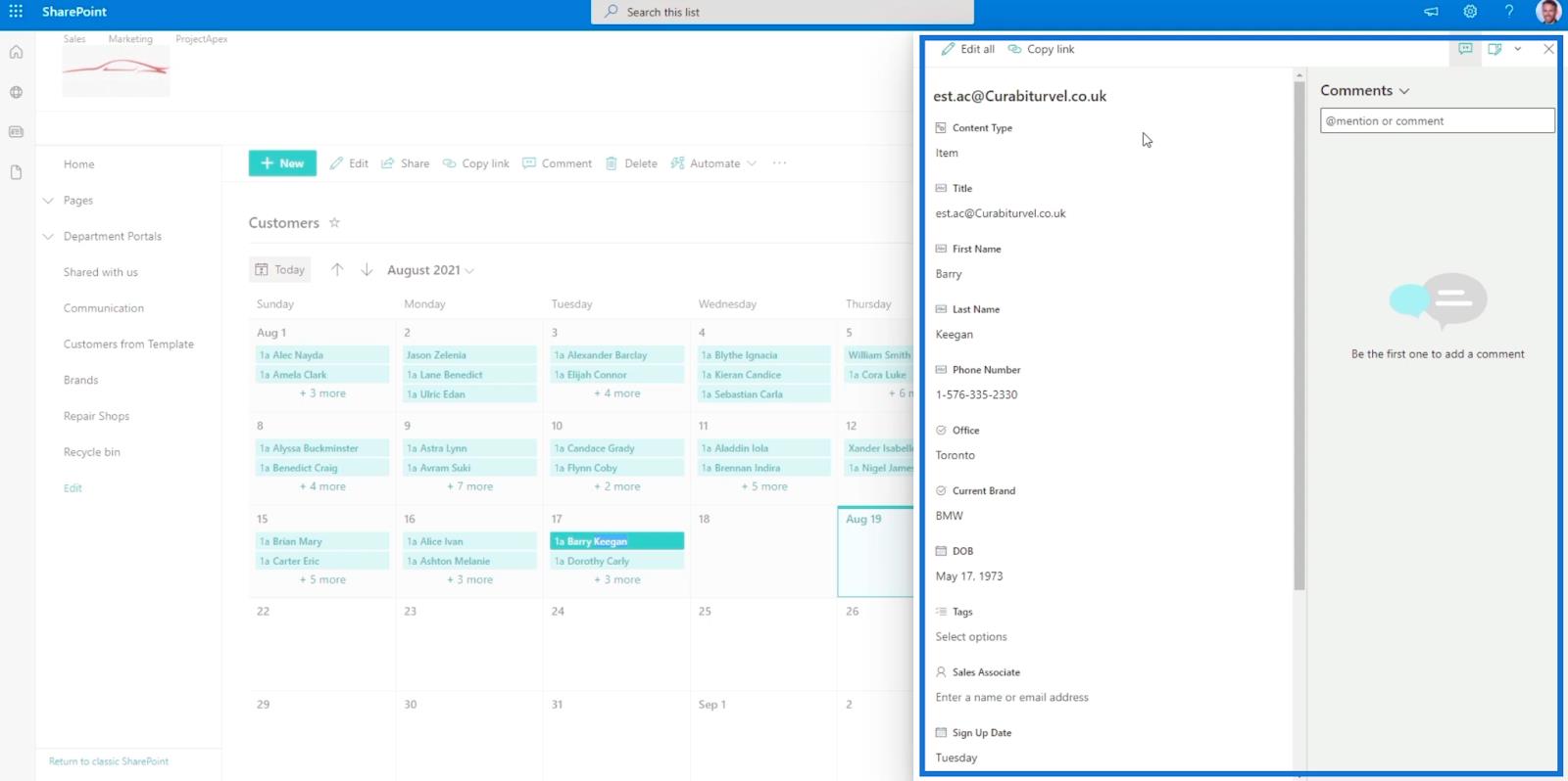 SharePoint リスト カレンダー ビュー