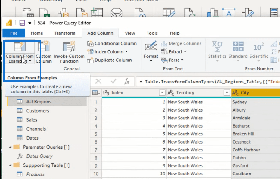 來自示例 LuckyTemplates 的列 - Power Query 教程