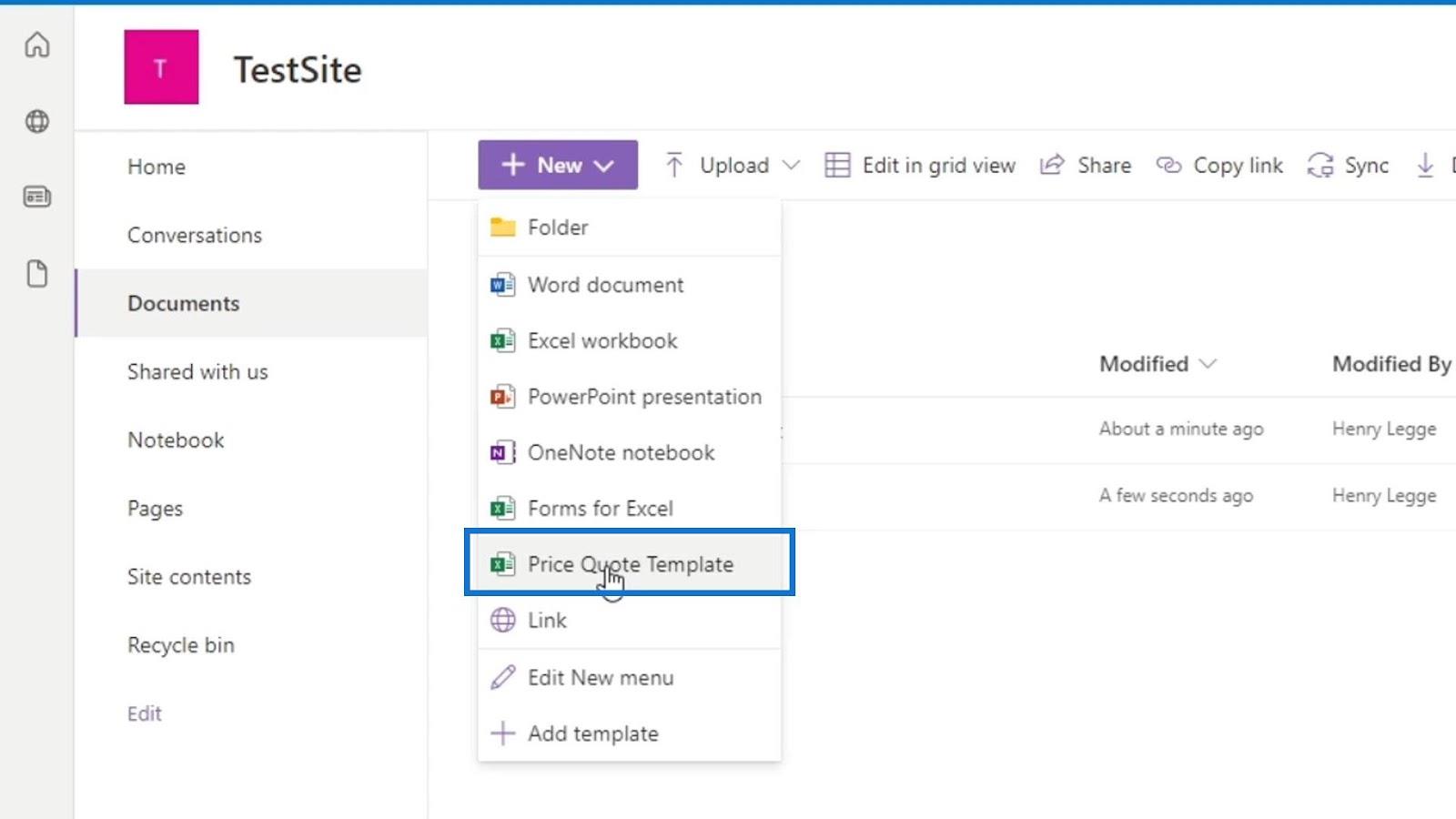 문서 라이브러리용 SharePoint 템플릿