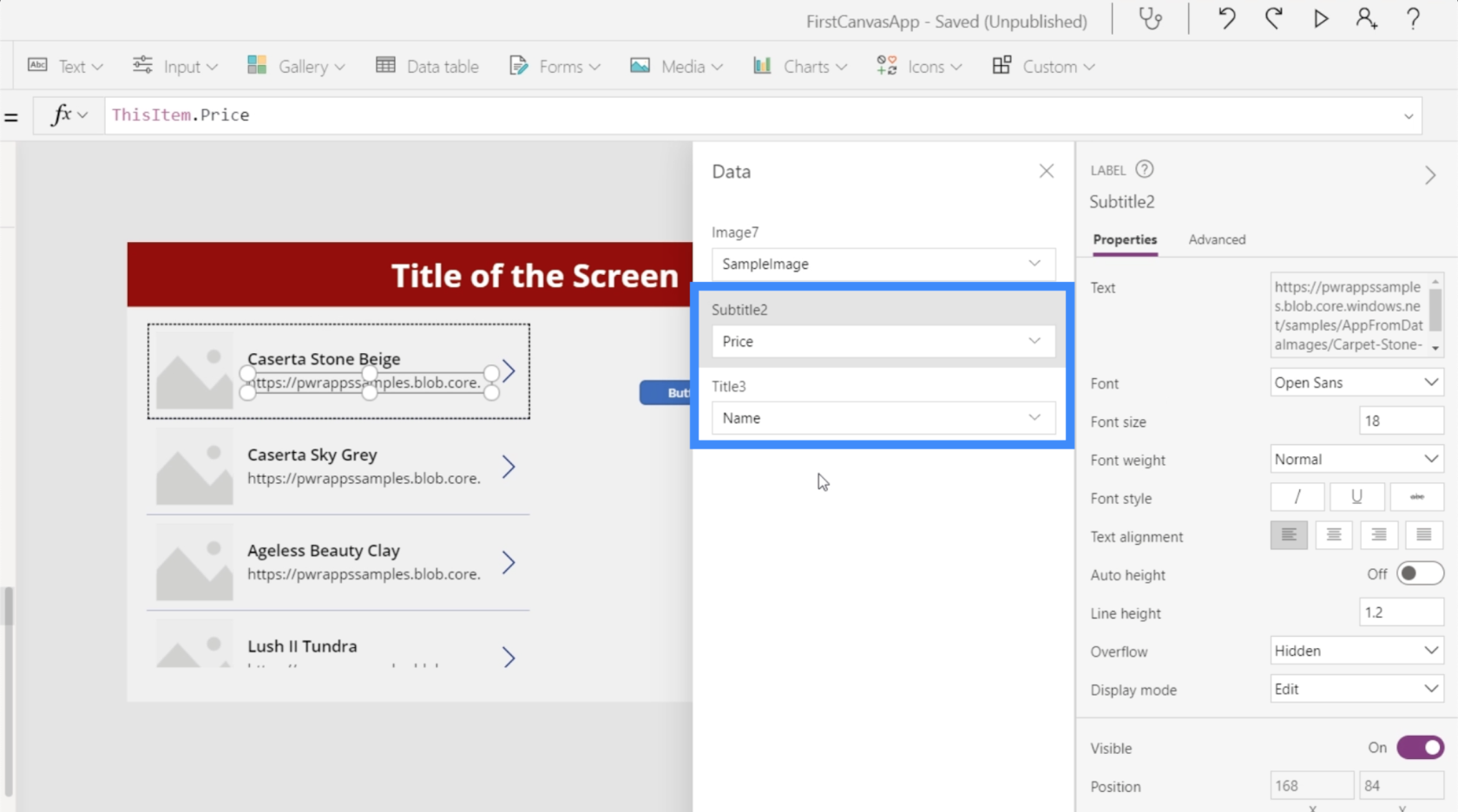 PowerApps 圖表、圖形和動態圖像