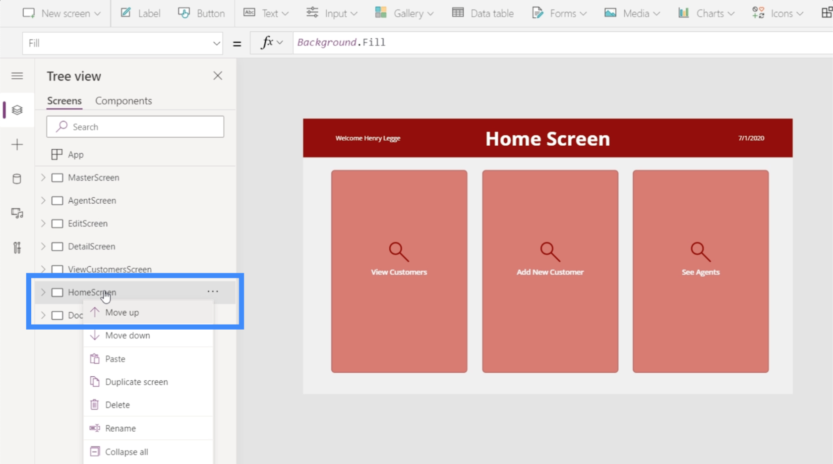 發布 PowerApps 應用程序和更改屏幕順序