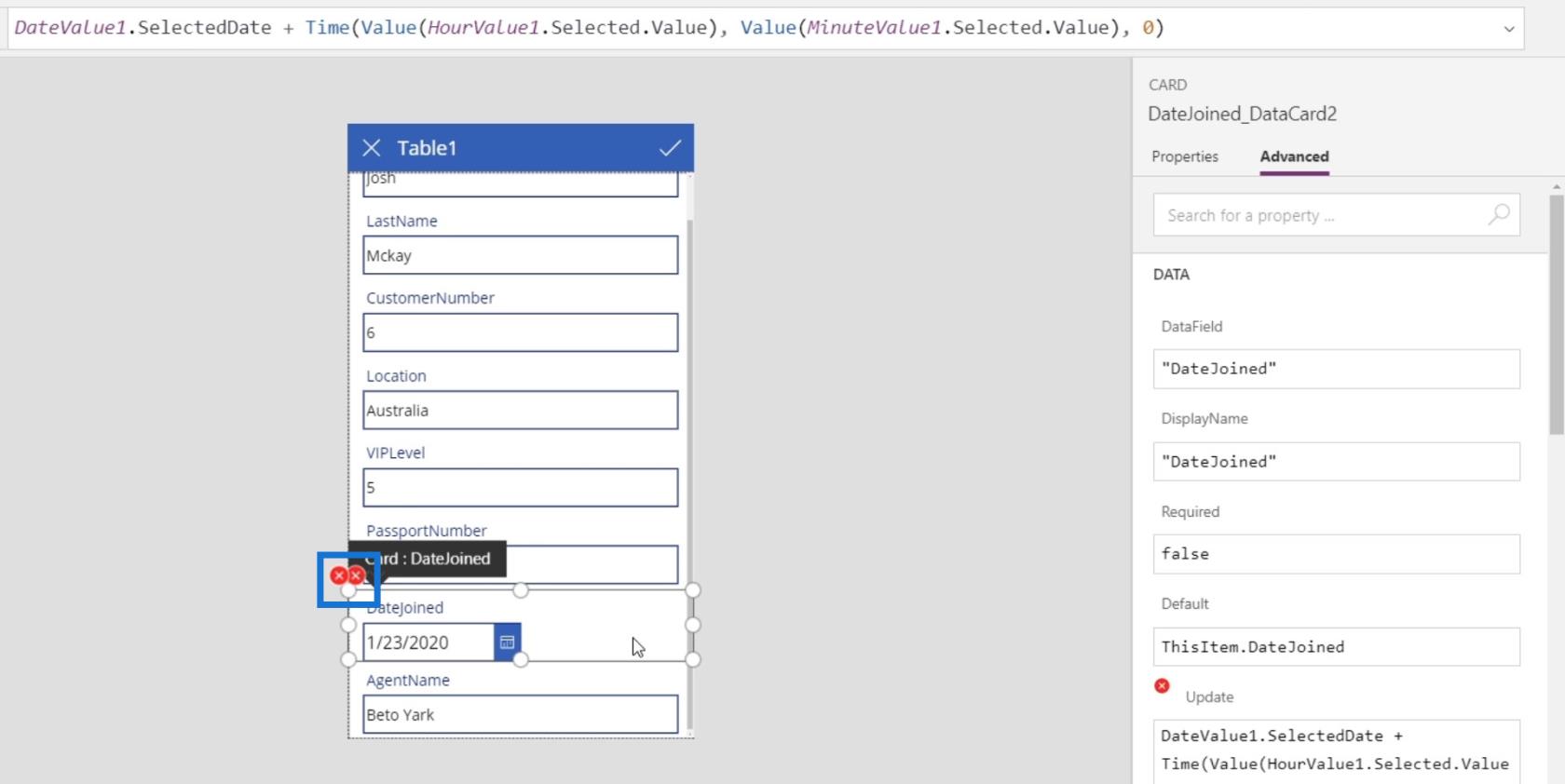 PowerApps 画面: 編集と更新