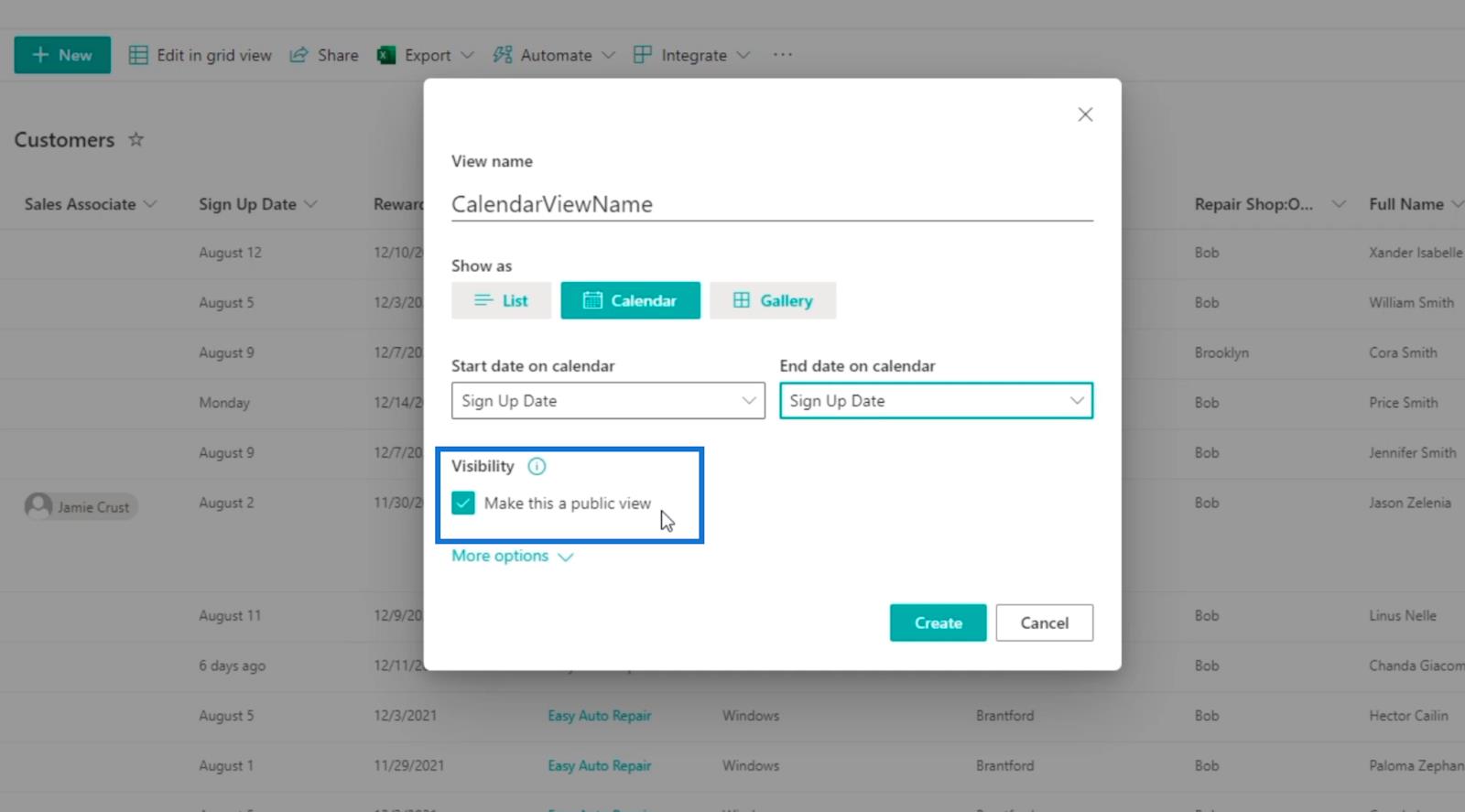 SharePoint リスト カレンダー ビュー