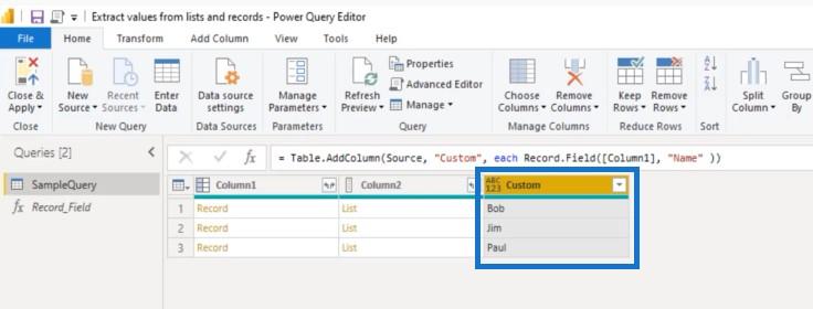 Power Query でレコードとリストから値を抽出する
