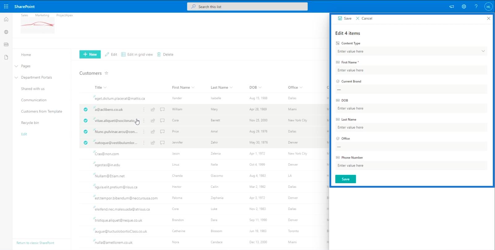 SharePoint リスト アイテム: 単一および複数のアイテムの編集