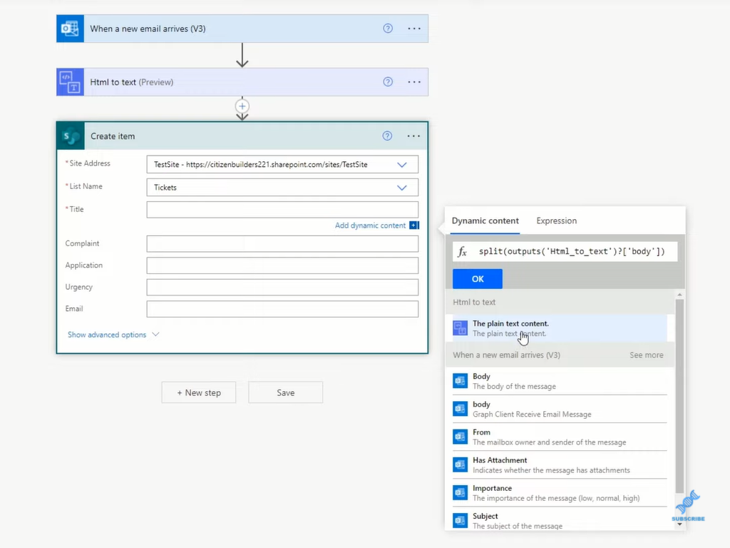Power Automate で電子メールを解析し、S​​harePoint リストにデータを入力する方法