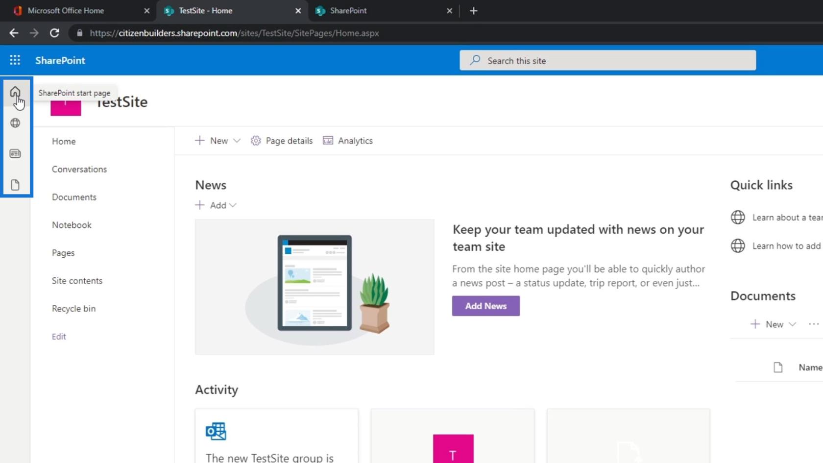 SharePoint 網站 |  佈局和菜單演練